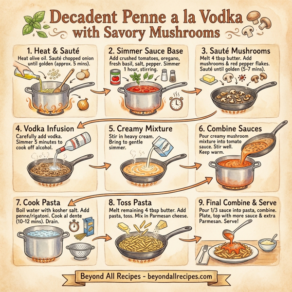 Decadent Penne a la Vodka with Savory Mushrooms instructions