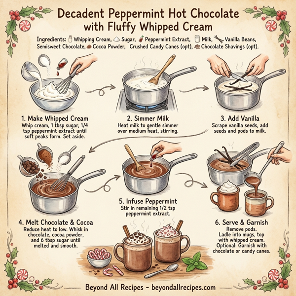 Decadent Peppermint Hot Chocolate with Fluffy Whipped Cream instructions