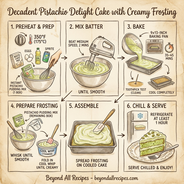Decadent Pistachio Delight Cake with Creamy Frosting instructions