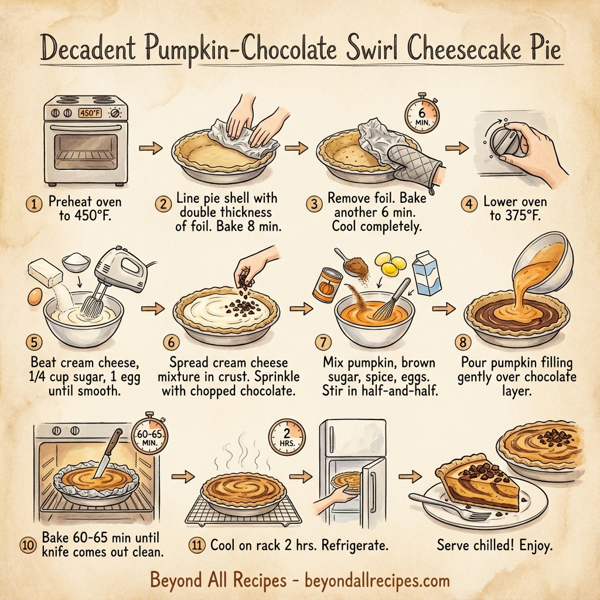 Decadent Pumpkin-Chocolate Swirl Cheesecake Pie instructions
