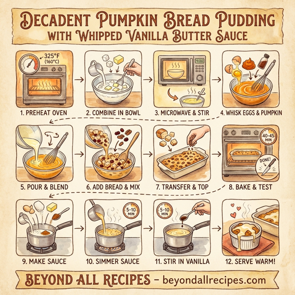 Decadent Pumpkin Bread Pudding with Whipped Vanilla Butter Sauce instructions