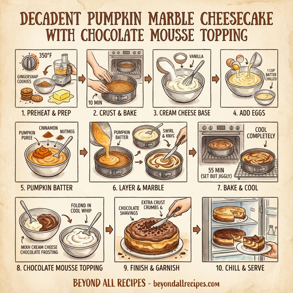 Decadent Pumpkin Marble Cheesecake with Chocolate Mousse Topping instructions