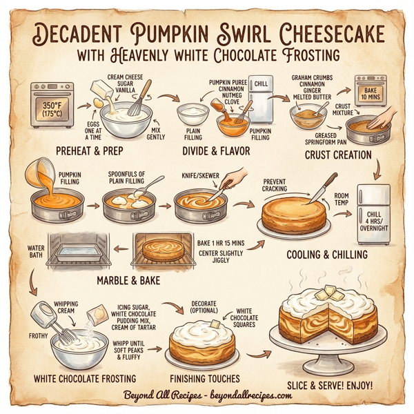 Decadent Pumpkin Swirl Cheesecake with Heavenly White Chocolate Frosting instructions