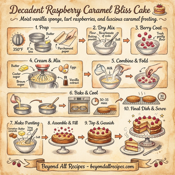 Decadent Raspberry Caramel Bliss Cake instructions