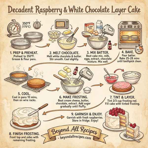 Decadent Raspberry and White Chocolate Layer Cake instructions