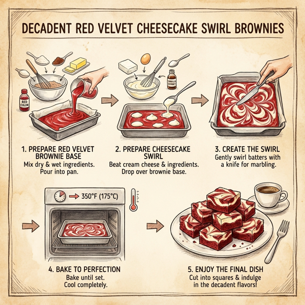 Decadent Red Velvet Cheesecake Swirl Brownies instructions