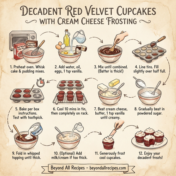 Decadent Red Velvet Cupcakes with Cream Cheese Frosting instructions