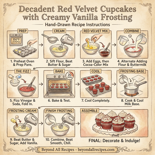 Decadent Red Velvet Cupcakes with Creamy Vanilla Frosting instructions
