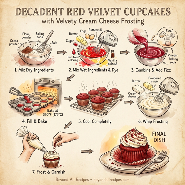 Decadent Red Velvet Cupcakes with Velvety Cream Cheese Frosting instructions