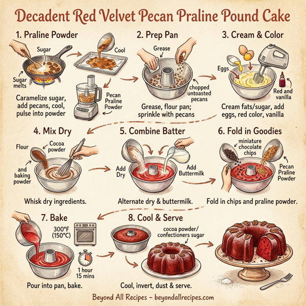 Decadent Red Velvet Pecan Praline Pound Cake instructions