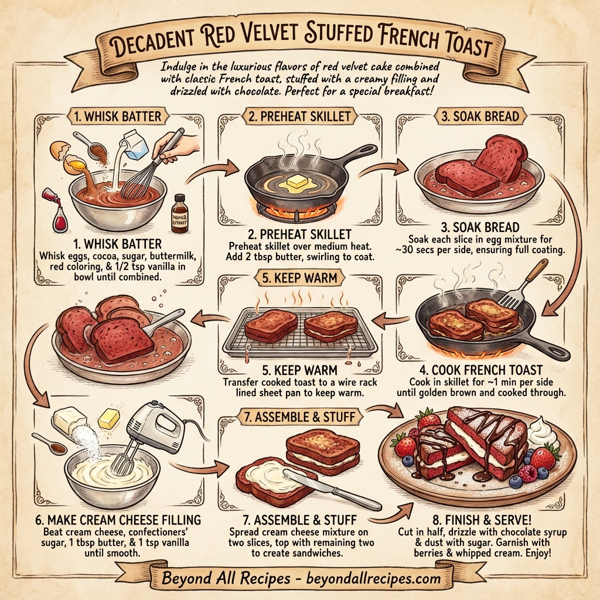 Decadent Red Velvet Stuffed French Toast instructions