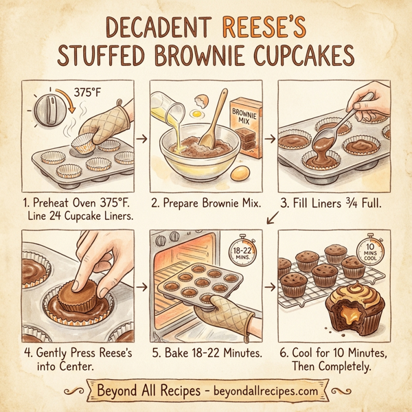 Decadent Reese's Stuffed Brownie Cupcakes instructions