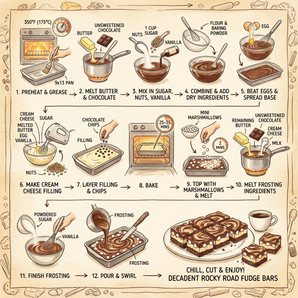 Decadent Rocky Road Fudge Bars instructions