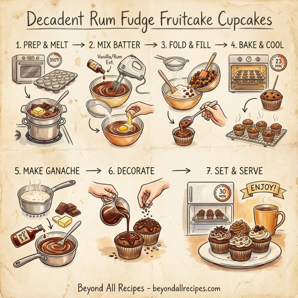 Decadent Rum Fudge Fruitcake Cupcakes instructions