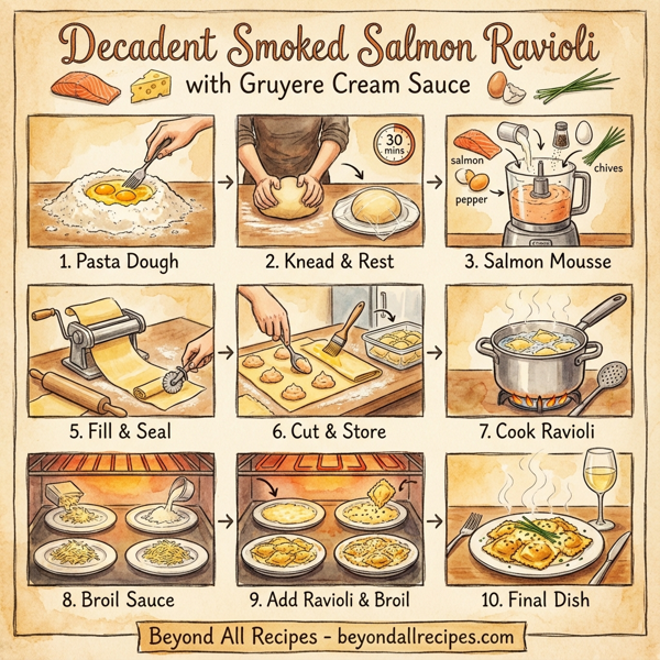 Decadent Smoked Salmon Ravioli with Gruyere Cream Sauce instructions