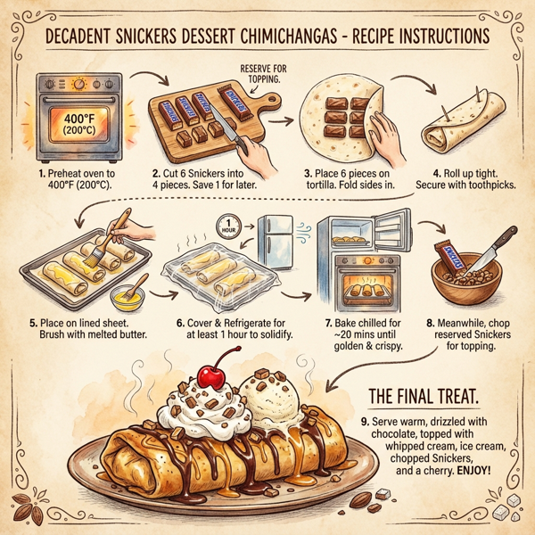 Decadent Snickers Dessert Chimichangas instructions