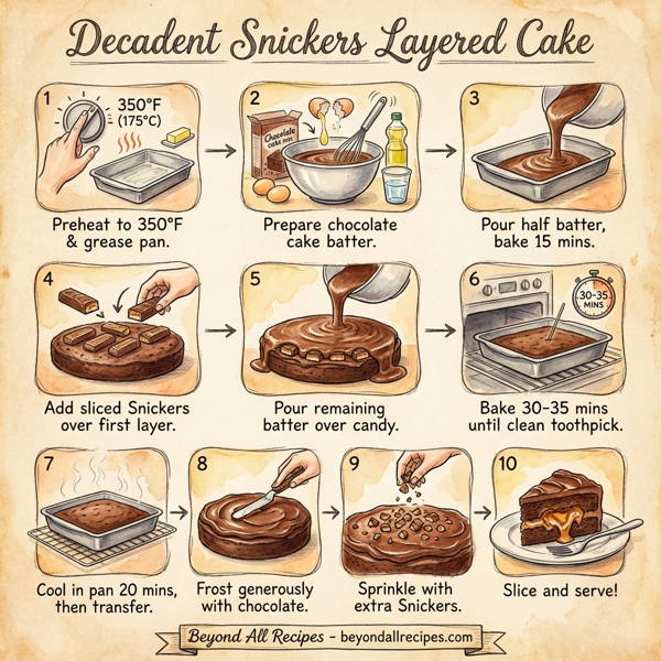 Decadent Snickers Layered Cake instructions