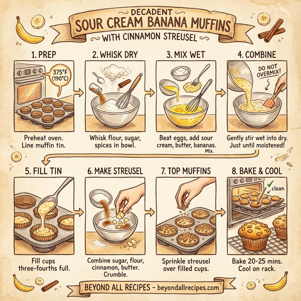 Decadent Sour Cream Banana Muffins with Cinnamon Streusel instructions