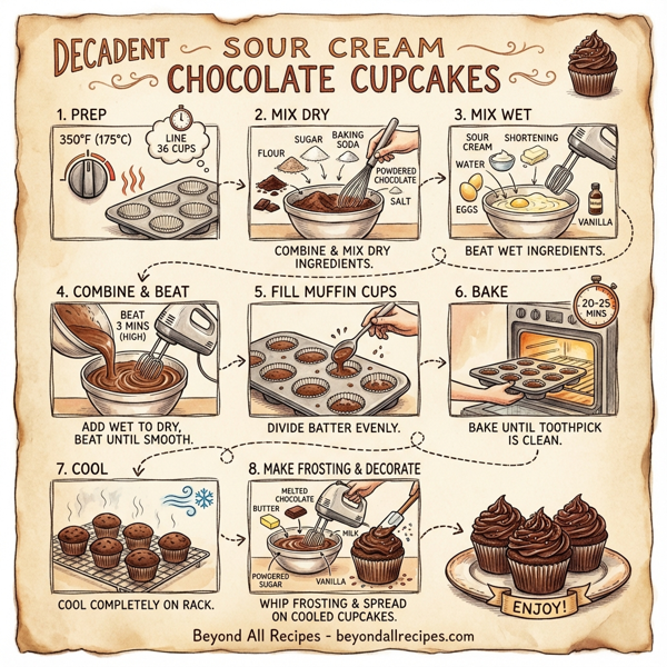 Decadent Sour Cream Chocolate Cupcakes instructions