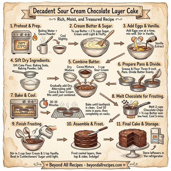Decadent Sour Cream Chocolate Layer Cake instructions