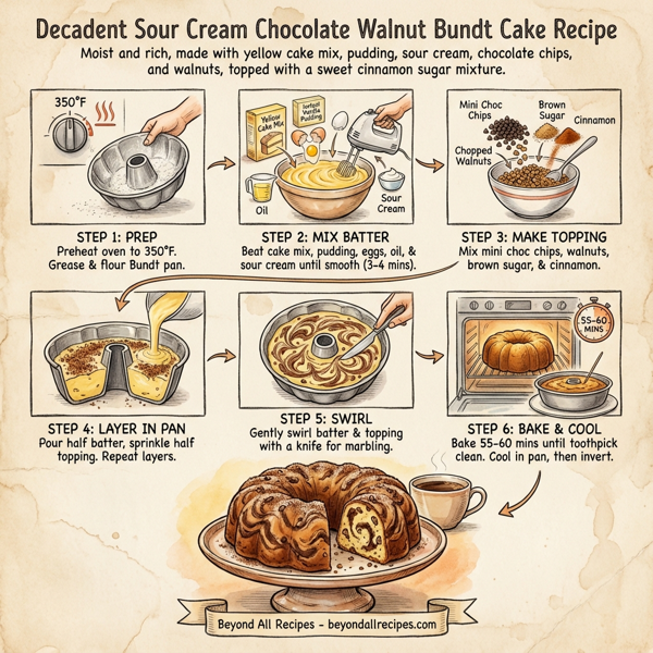 Decadent Sour Cream Chocolate Walnut Bundt Cake instructions