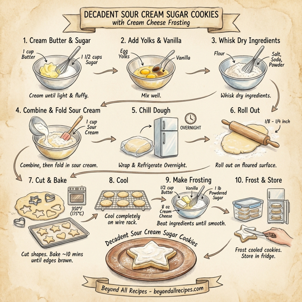 Decadent Sour Cream Sugar Cookies with Cream Cheese Frosting instructions