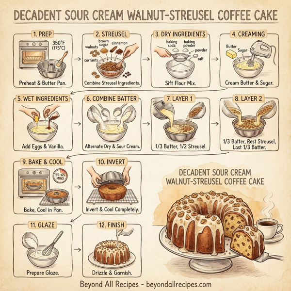 Decadent Sour Cream Walnut-Streusel Coffee Cake instructions