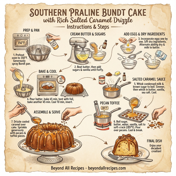 Decadent Southern Praline Bundt Cake with Rich Salted Caramel Drizzle instructions
