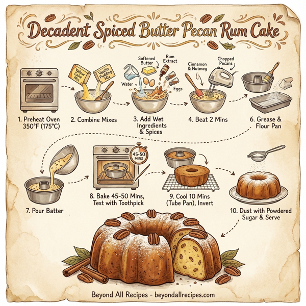 Decadent Spiced Butter Pecan Rum Cake instructions