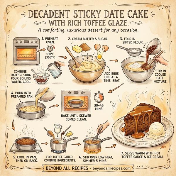 Decadent Sticky Date Cake with Rich Toffee Glaze instructions