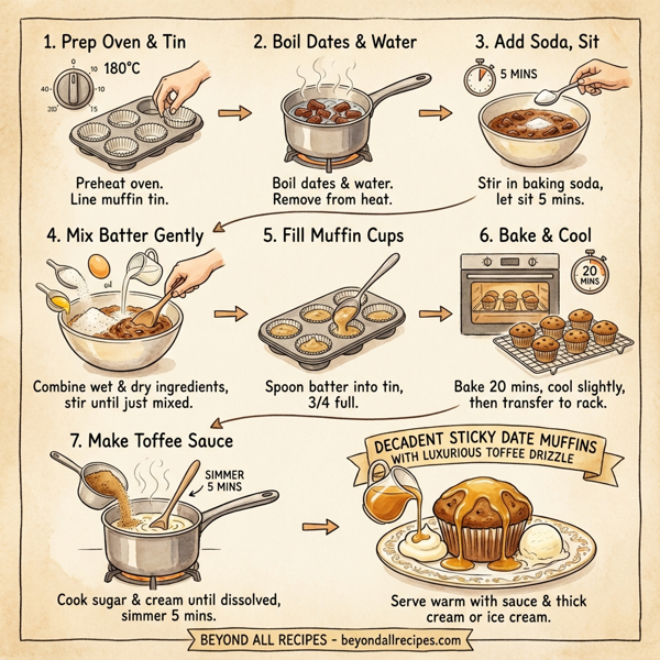 Decadent Sticky Date Muffins with Luxurious Toffee Drizzle instructions