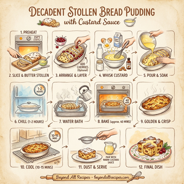 Decadent Stollen Bread Pudding with Custard Sauce instructions