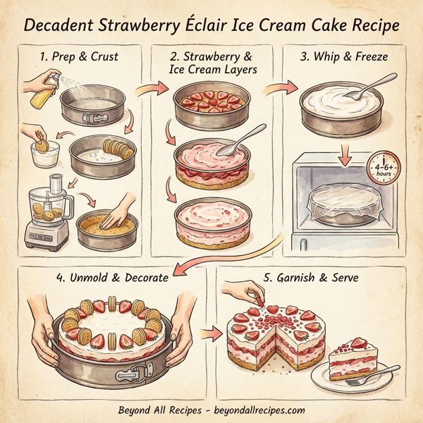 Decadent Strawberry Éclair Ice Cream Cake instructions