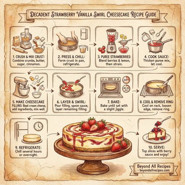 Decadent Strawberry Vanilla Swirl Cheesecake instructions