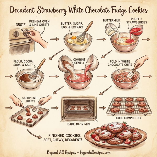 Decadent Strawberry White Chocolate Fudge Cookies instructions