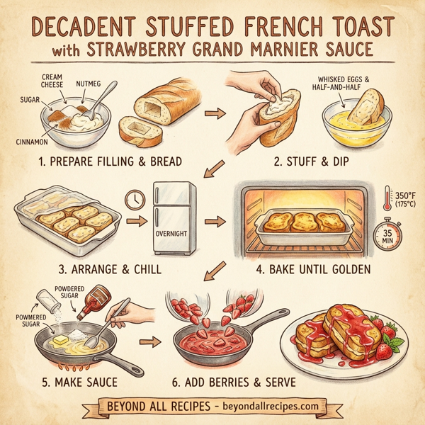 Decadent Stuffed French Toast with Strawberry Grand Marnier Sauce instructions