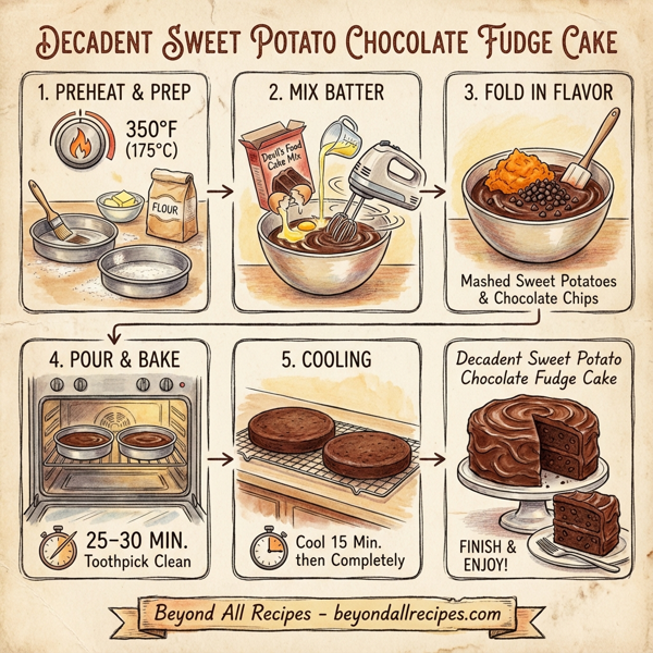 Decadent Sweet Potato Chocolate Fudge Cake instructions