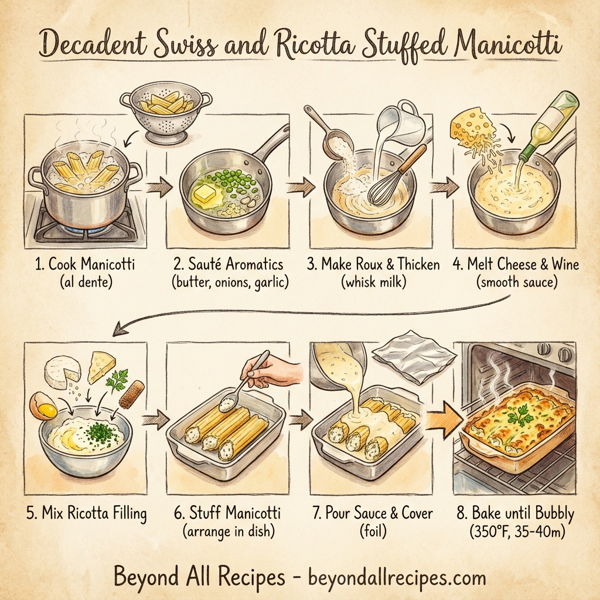 Decadent Swiss and Ricotta Stuffed Manicotti instructions