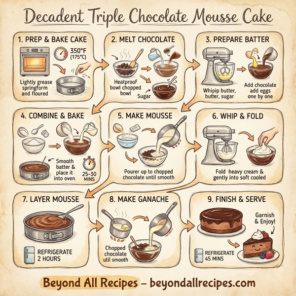 Decadent Triple Chocolate Mousse Cake instructions