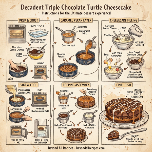Decadent Triple Chocolate Turtle Cheesecake instructions
