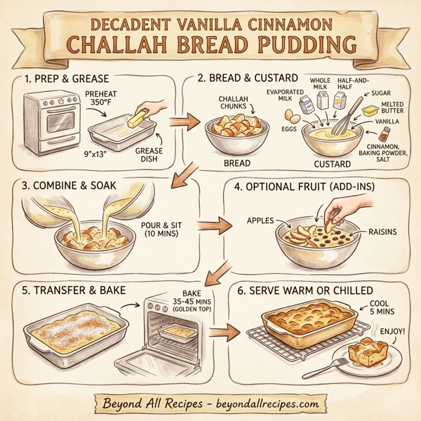 Decadent Vanilla Cinnamon Challah Bread Pudding instructions
