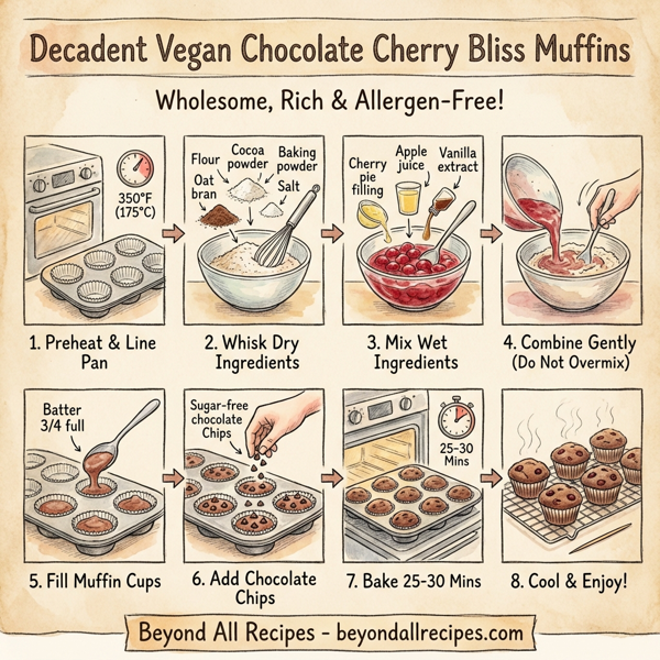 Decadent Vegan Chocolate Cherry Bliss Muffins instructions