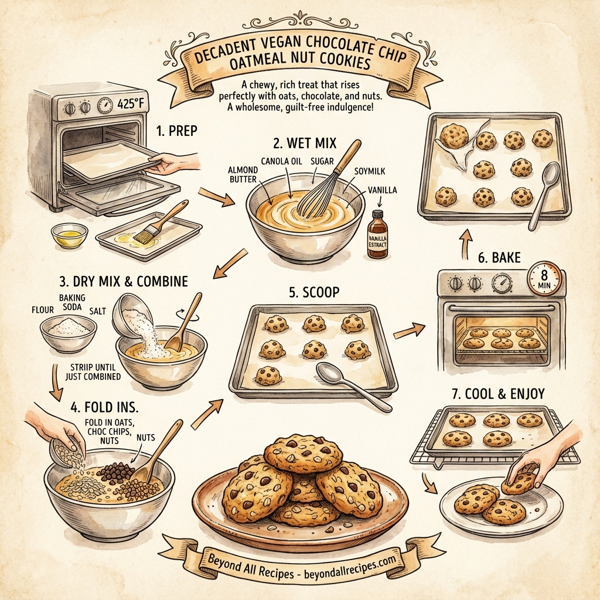 Decadent Vegan Chocolate Chip Oatmeal Nut Cookies instructions
