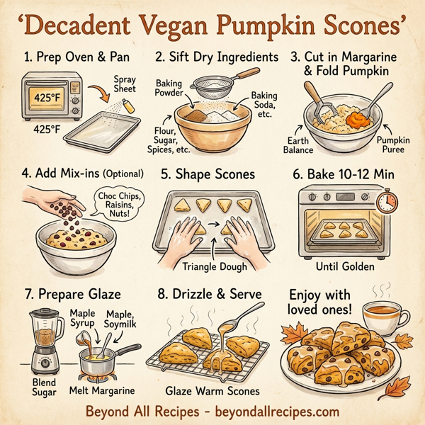 Decadent Vegan Pumpkin Scones with Maple-Infused Brown Sugar Glaze instructions
