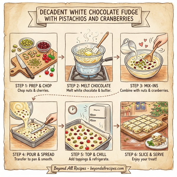 Decadent White Chocolate Fudge with Pistachios and Cranberries instructions