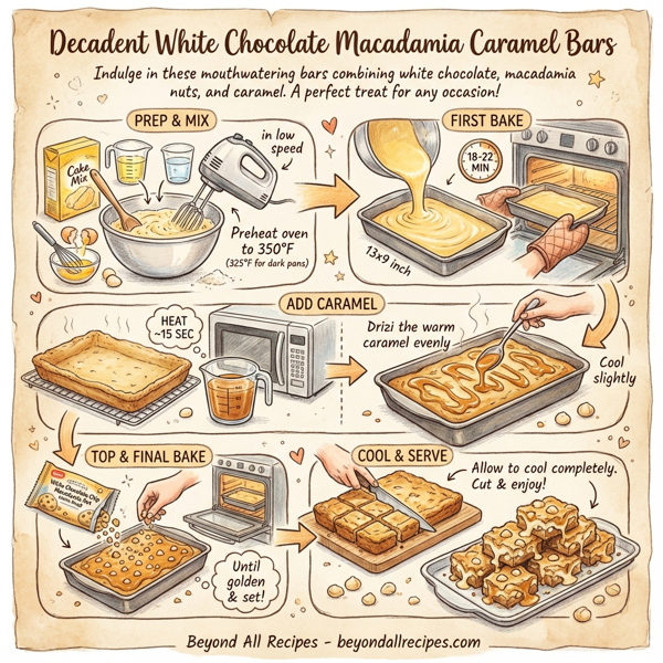 Decadent White Chocolate Macadamia Caramel Bars instructions