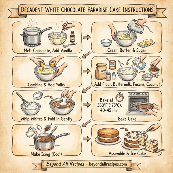 Decadent White Chocolate Paradise Cake instructions