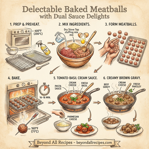 Delectable Baked Meatballs with Dual Sauce Delights instructions