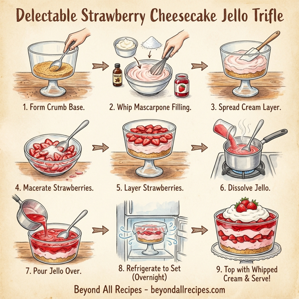 Delectable Strawberry Cheesecake Jello Trifle instructions