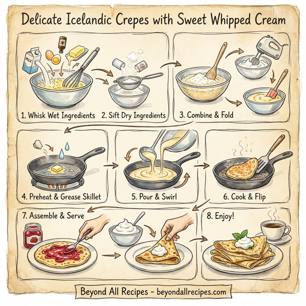Delicate Icelandic Crepes with Sweet Whipped Cream instructions